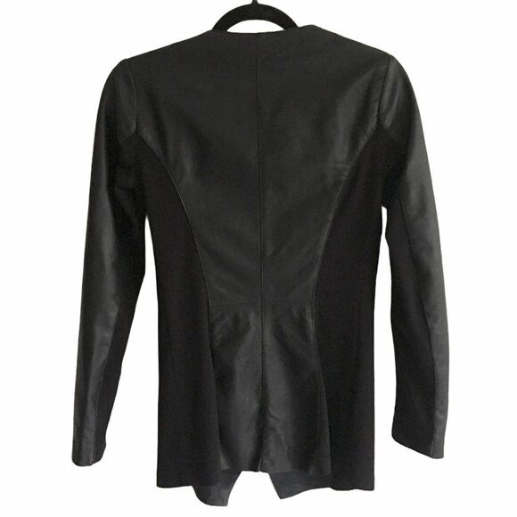 MADE IN ITALY Vera Pelle Leather Waterfall Blazer Jacket Black XS - Picture 4 of 5